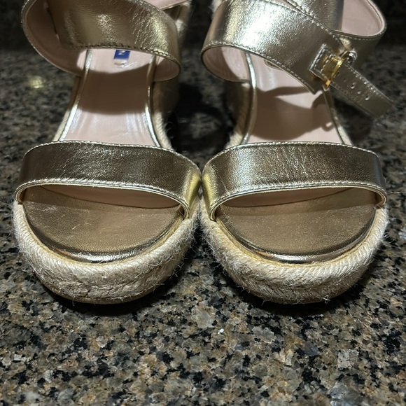 Stuart Weitzman Lexia gold leather espadrille wedge heel sandals 8 - Picture 5 of 9